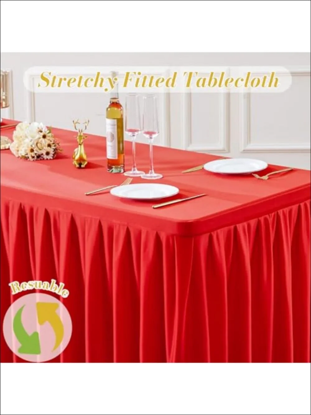 2 Pack Stretch Spandex Fitted Tablecloth 6 FT Rectangle Wrinkle Free